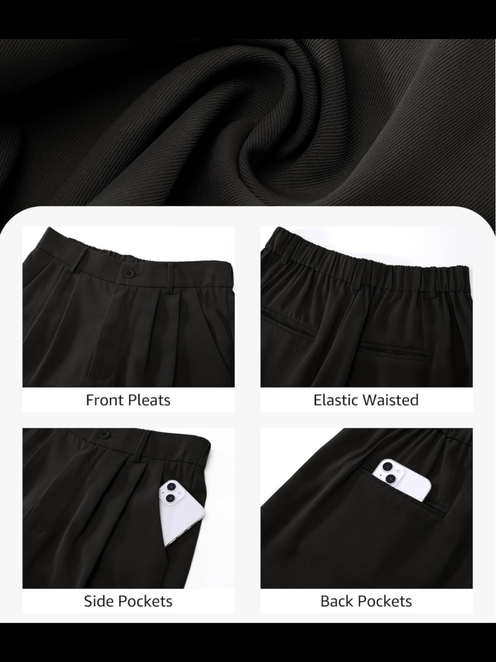 Summer Black Bermuda Shorts with Elastic Waistband - Picture 5 of 12